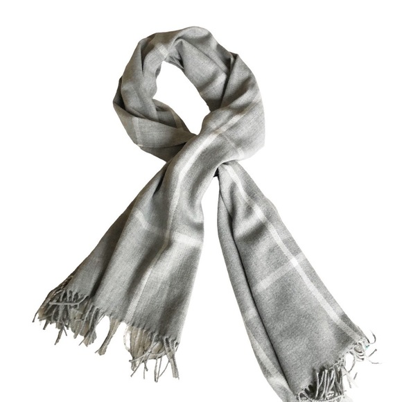 J. Crew Classic Plaid Heather Dusk Gray Ivory Scarf - Picture 10 of 13